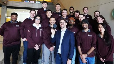 DREAMS Lab members who contributed to the 3D Printing Industry Award included: (Back row from left) Tadeusz Kosmal, Ian Ho, Kaustubh Deshmukh, Henry Claesson, Alex Ryan, and Nathan Raeker-Jordan. (Middle row, from left) Supreet Thale, Sam Pratt, Yiqun Fu, John Will, Ray Peterson, and Heather Wotton. (Front row, from left) Yifeng Lin, Daniel Alves Heinze, Chris Williams, Bemnet Molla, Manas Vyas, and Amanda Wei. Photo by Alex Parrish for Virginia Tech.